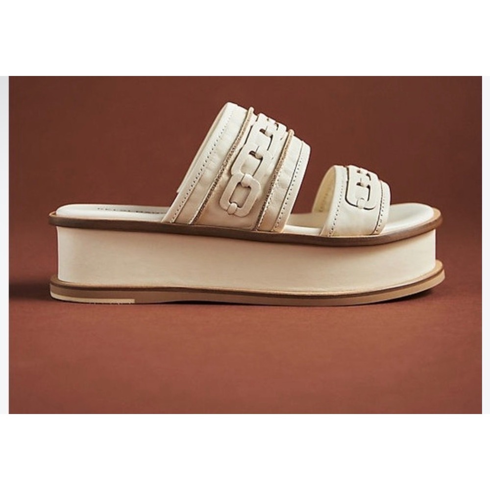 Kelsi Dagger Brooklyn Cream Leather Chain Platform Slide Sandals Womens 8.5